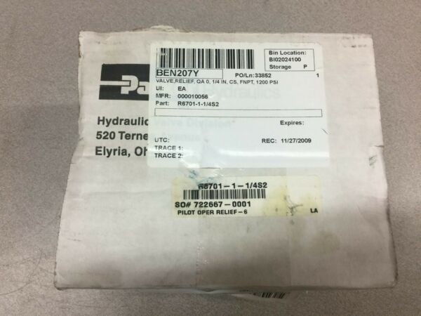 NEW IN BOX PARKER PILOT OPERATED RELIEF VALVE R6701-1-1/4S2